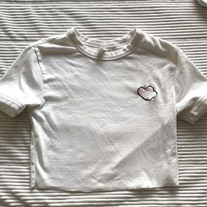 Cropped white tee with hearts